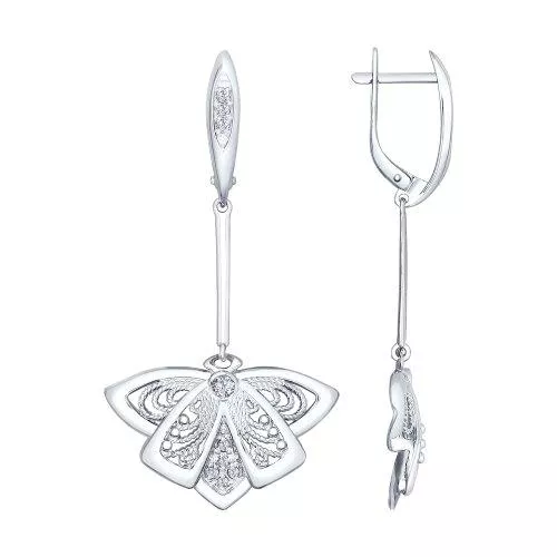 Серьги длинные из серебра с фианитами