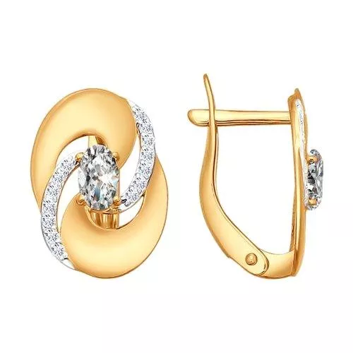 Серьги из золочёного серебра с фианитами