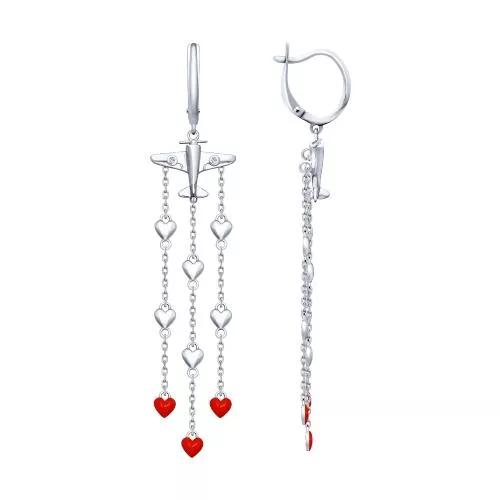 Серьги из серебра с эмалью и фианитами