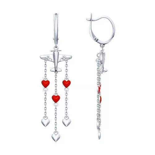 Серьги из серебра с эмалью и фианитами