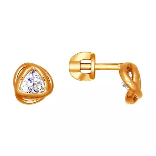 Серьги-пусеты из золочёного серебра с фианитами