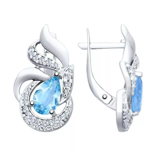 Серьги из серебра с топазами и фианитами