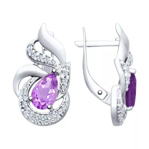Серьги из серебра с аметистами и фианитами