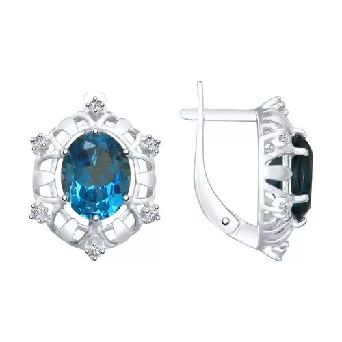 Серьги из серебра с синими топазами