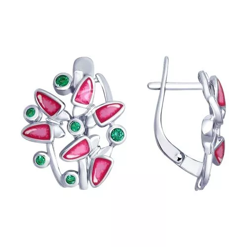 Серьги из серебра с эмалью и фианитами