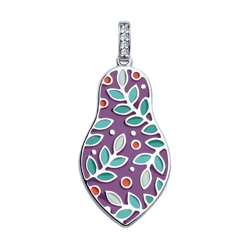 Подвеска из серебра «Матрёшка» с эмалью и фианитами