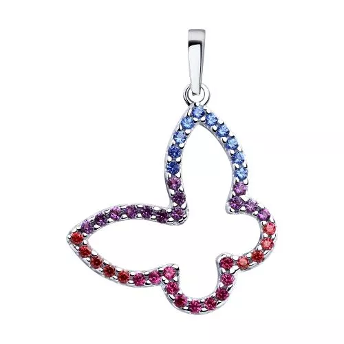 Подвеска из серебра с красными корунд (синт.) и фианитами