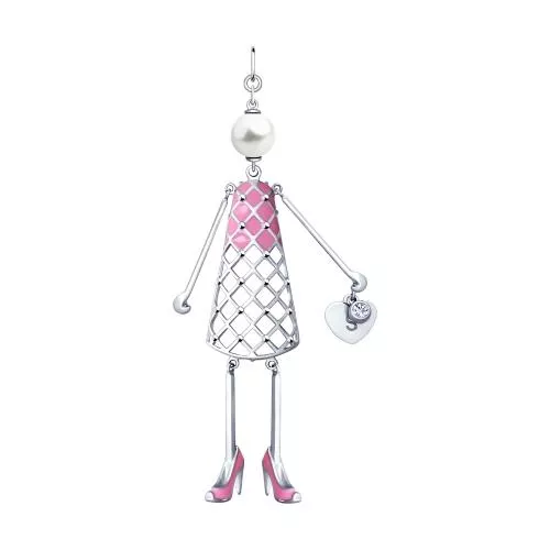 Подвеска из серебра с эмалью и жемчугом Swarovski и фианитом