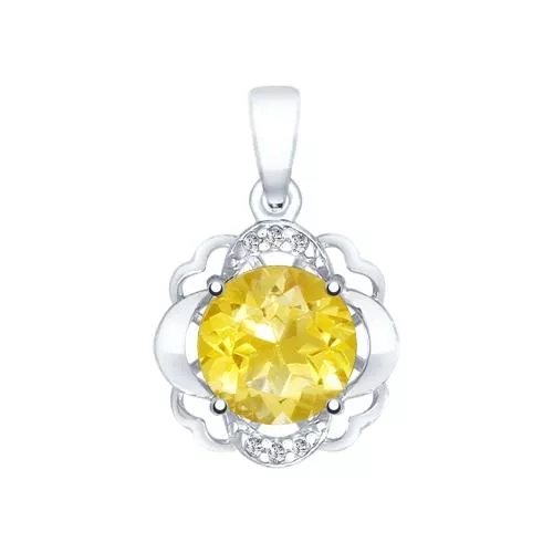 Подвеска из серебра с цитрином и фианитами