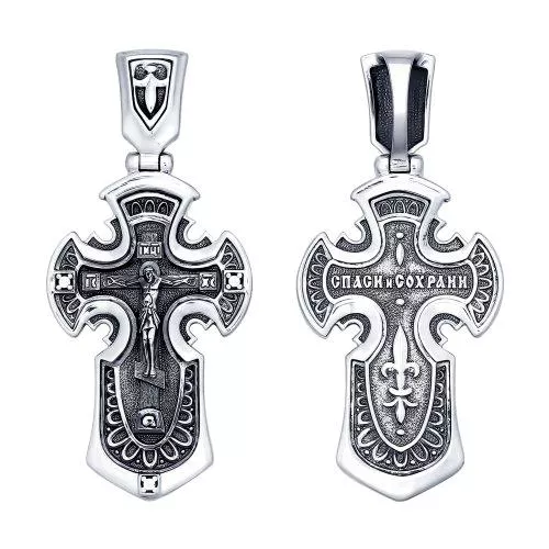 Крест из чернёного серебра с фианитами