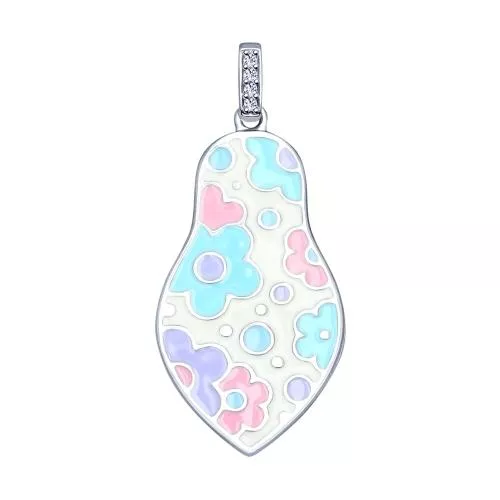 Серебряная подвеска с эмалью «Матрёшка»