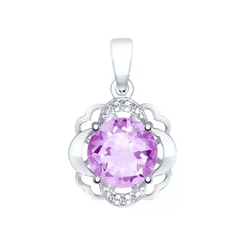 Подвеска из серебра с аметистом и фианитами