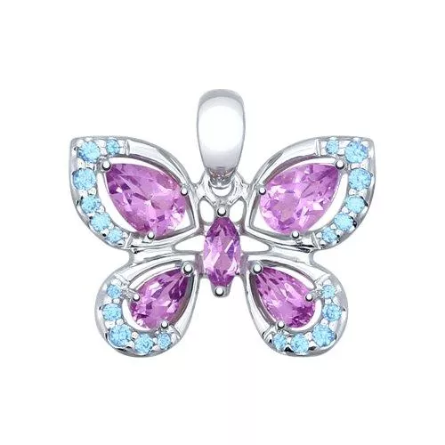 Подвеска из серебра с аметистами и голубыми фианитами