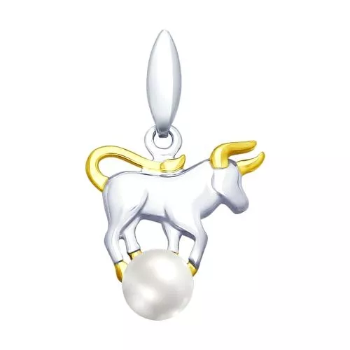 Серебряная подвеска «Телец» с жемчугом