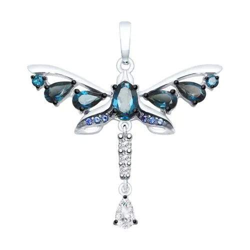 Подвеска из серебра с синими топазами и фианитами