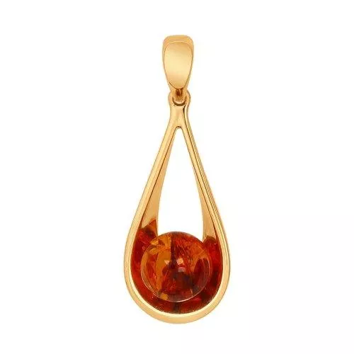 Подвеска из золочёного серебра с коричневым янтарём (пресс.)