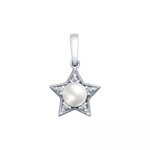 Подвеска в виде звезды с жемчугом Swarovski и фианитами