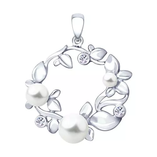 Подвеска из серебра с жемчугом и фианитами