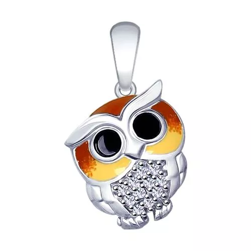 Подвеска из серебра «Совёнок» с эмалью и фианитами