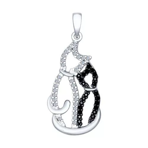 Подвеска из серебра с бесцветными и чёрными фианитами