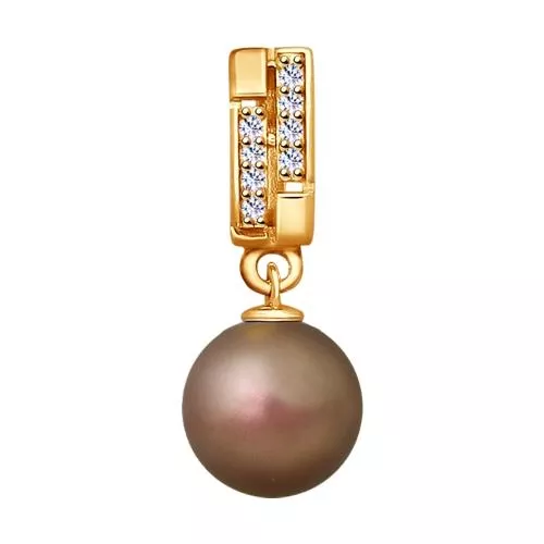 Подвеска из золочёного серебра с коричневым жемчугом Swarovski и фианитами