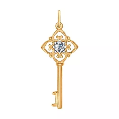 Подвеска в виде ключа из золочёного серебра фианитом