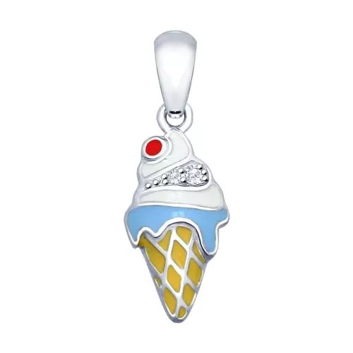 Подвеска «Мороженое» с эмалью и фианитами