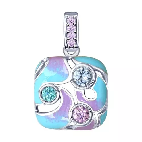 Подвеска из серебра с эмалью и фианитами