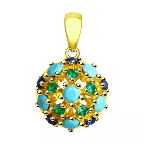Подвеска из золочёного серебра с голубыми ситаллами и фианитами