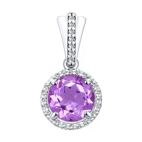 Подвеска из серебра с аметистом и фианитами