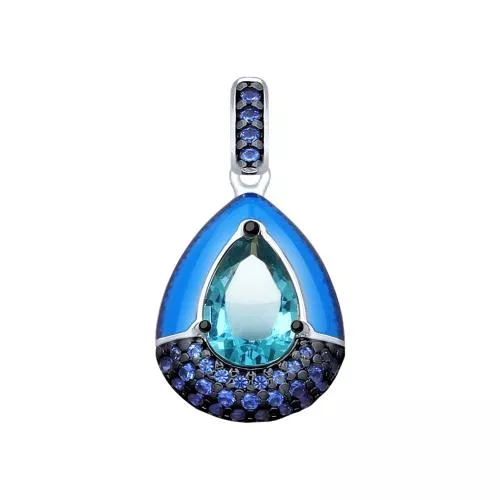 Подвеска из серебра с эмалью и синим ситаллом и фианитами