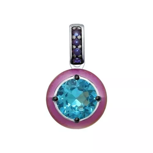 Подвеска из серебра с эмалью и синим ситаллом и фианитами