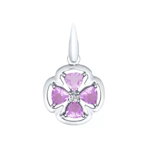 Подвеска из серебра с аметистами и фианитом