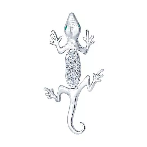 Серебряная подвеска «Ящерица» с зелёными фианитами