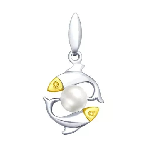 Серебряная подвеска «Рыбы» с жемчугом