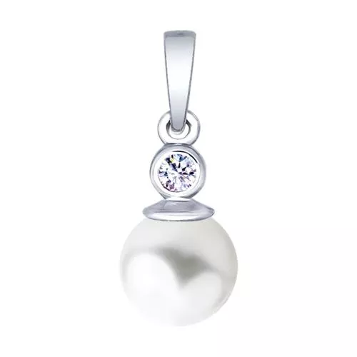 Подвеска из серебра с жемчугом и фианитом