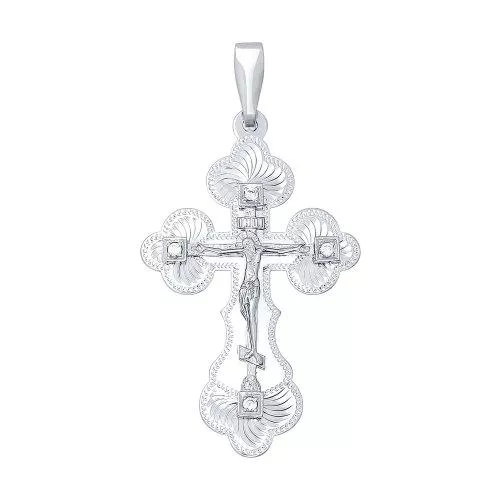 Крест из серебра с гравировкой с фианитами