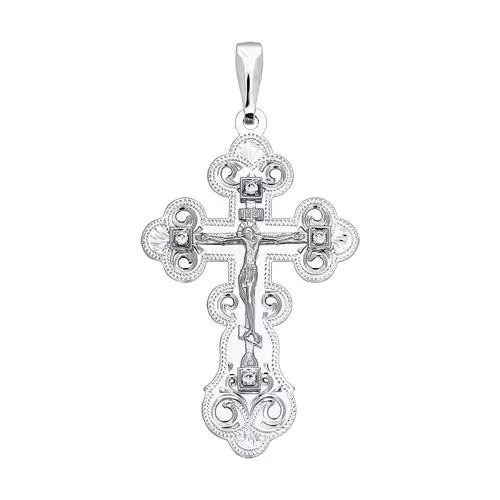 Крест из серебра с гравировкой с фианитами