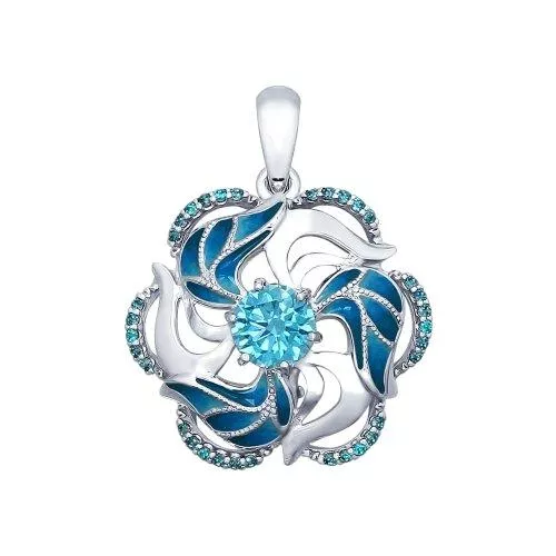 Подвеска из серебра с эмалью с зелеными фианитами