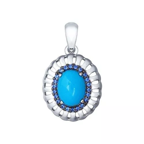 Подвеска из серебра с бирюзой (синт.) и фианитами
