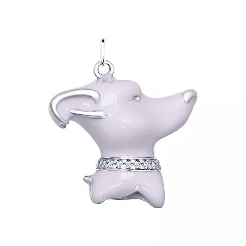 Подвеска собачка из серебра с эмалью с фианитами