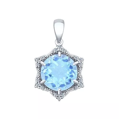 Подвеска из серебра с голубым ситаллом и фианитами