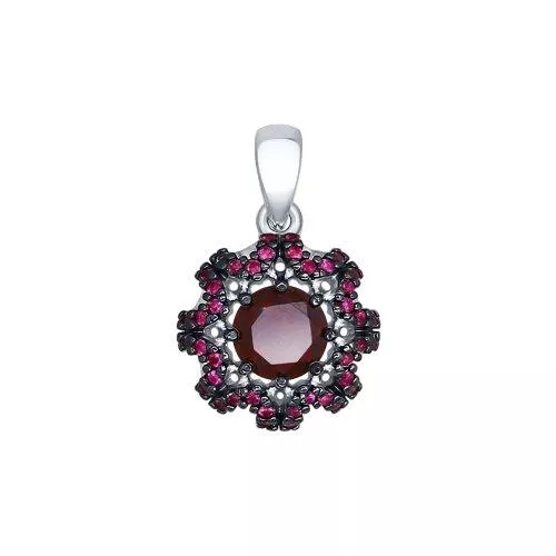 Подвеска из серебра с гранатом и красными фианитами