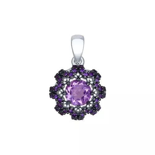 Подвеска из серебра с аметистом и сиреневыми фианитами