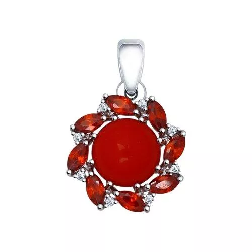 Подвеска из серебра с кораллом и красными фианитами