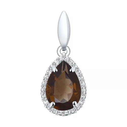 Подвеска из серебра с раухтопазом и фианитами