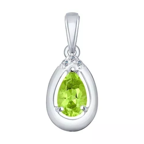 Подвеска из серебра с фианитами и хризолитом