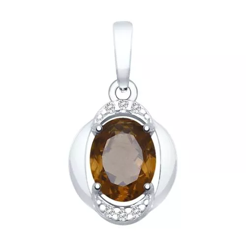 Подвеска из серебра с раухтопазом и фианитами