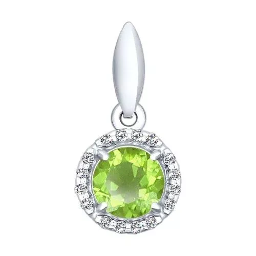 Подвеска из серебра с фианитами и хризолитом