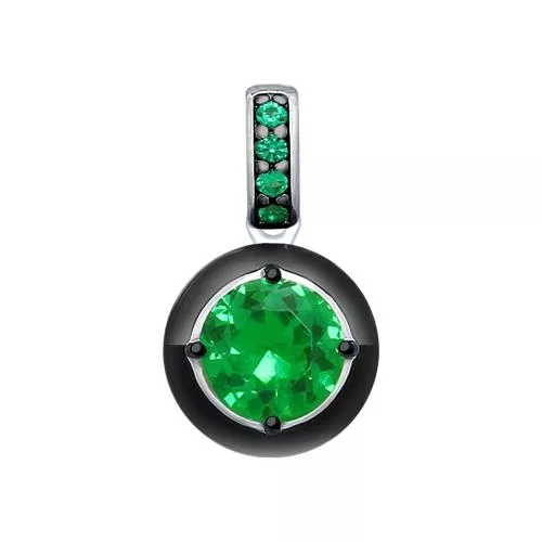 Подвеска из серебра с эмалью и зелёным ситаллом и фианитами
